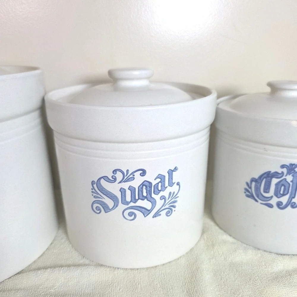 Vintage Pfaltzgraff Yorktowne Blue Canister Set Flour Sugar Coffee Tea